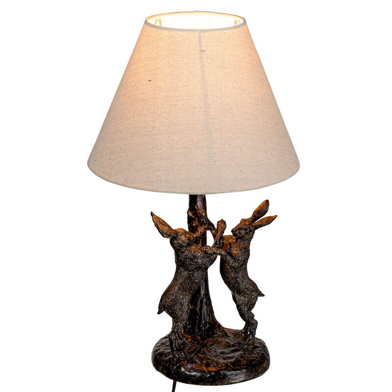 Bunny Rabbit Table Lamp with Linen Empire Shade, Brown and Natural image number 0