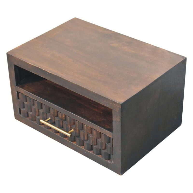 HomeRoots 18" Brown Solid Wood One Drawer Floating Nightstand image number 4