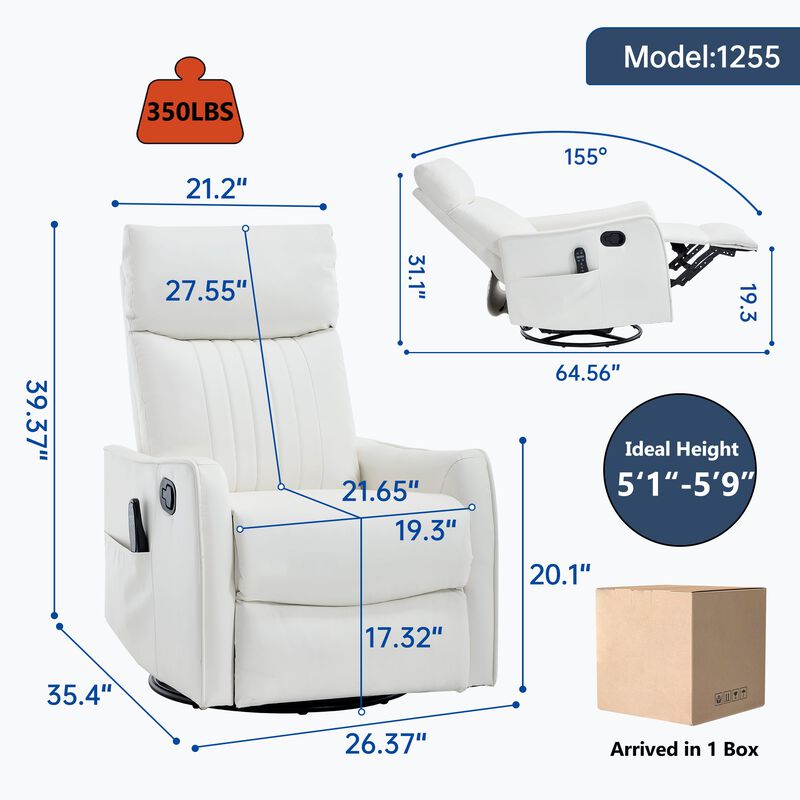 Faux Leather Manual Recliner Chair with Heat and Massage, Living Room Rocker and Swivel Chair image number 2