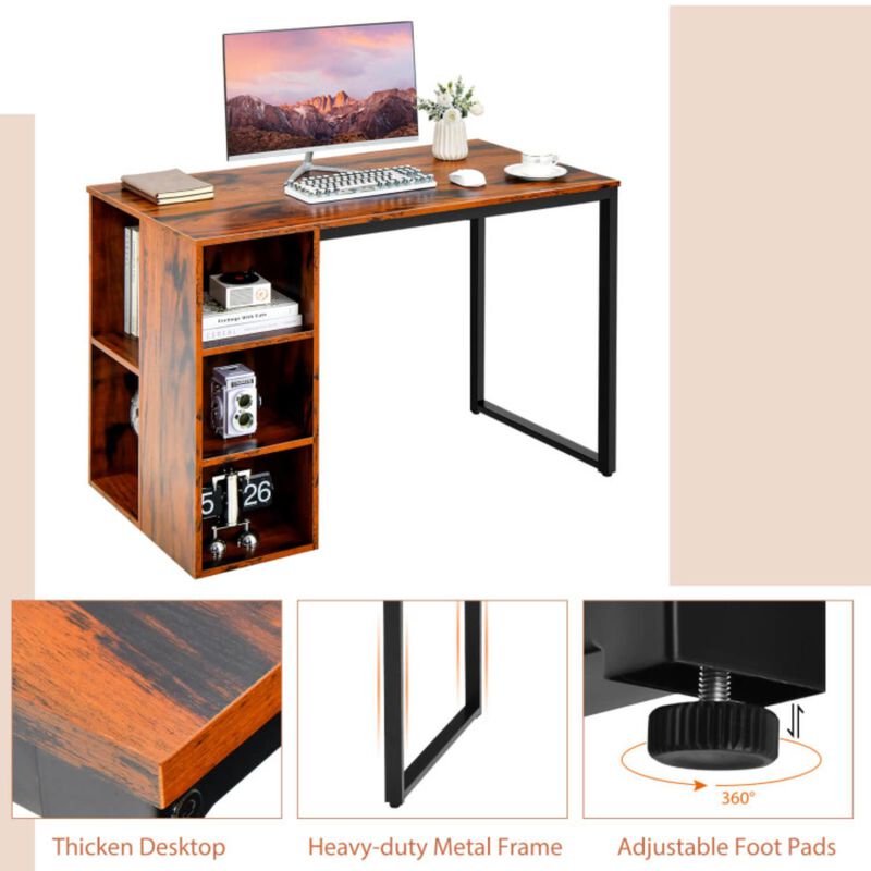 Hivvago Computer Desk with 5 Side Shelves and Metal Frame