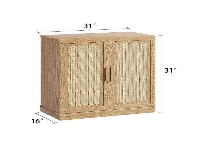 62’’ Wood Grain 6-Story Decorative Storage Cabinet with Wicker Door