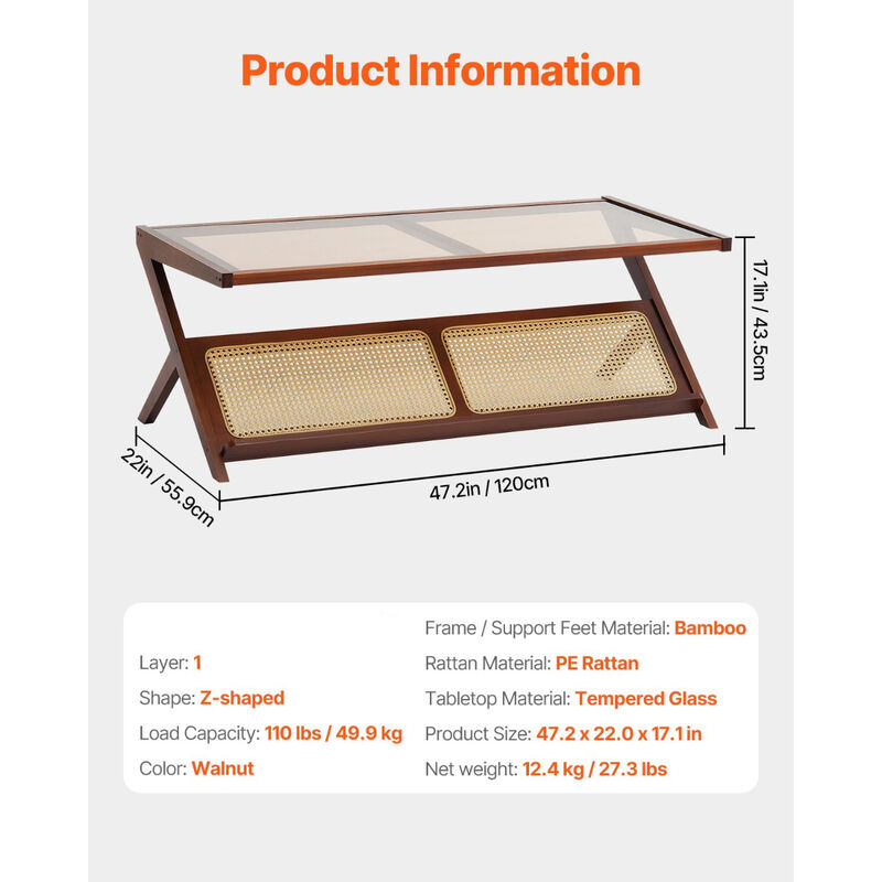 Modern Storage Mid Century Coffee Table with WickerLegs for Living Room