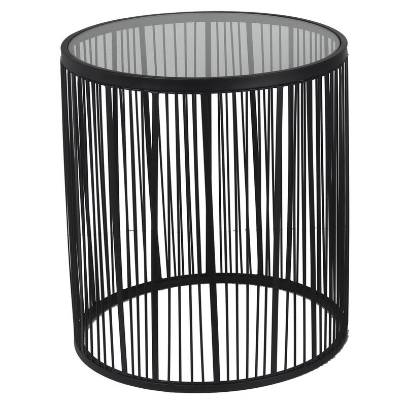 2 Piece Glass Top Accent Table with Wire Frame Design, Black