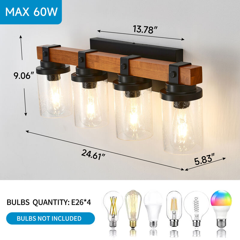 ELEMENT ACE 4-Light Wall Mount Lamp Fixture with Clear Glass Shade Decorative Indoor Lighting for Bathroom Vanity Dining Room Hallway Bedroom Entryway image number 2
