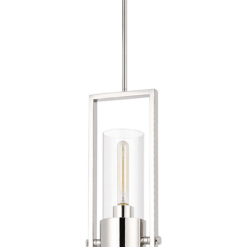 Pendant with Cylindrical Rotatable Glass Shade, Chrome - Benzara