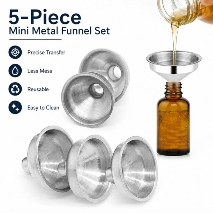 Pack of 5 Mini Stainless Steel Funnels