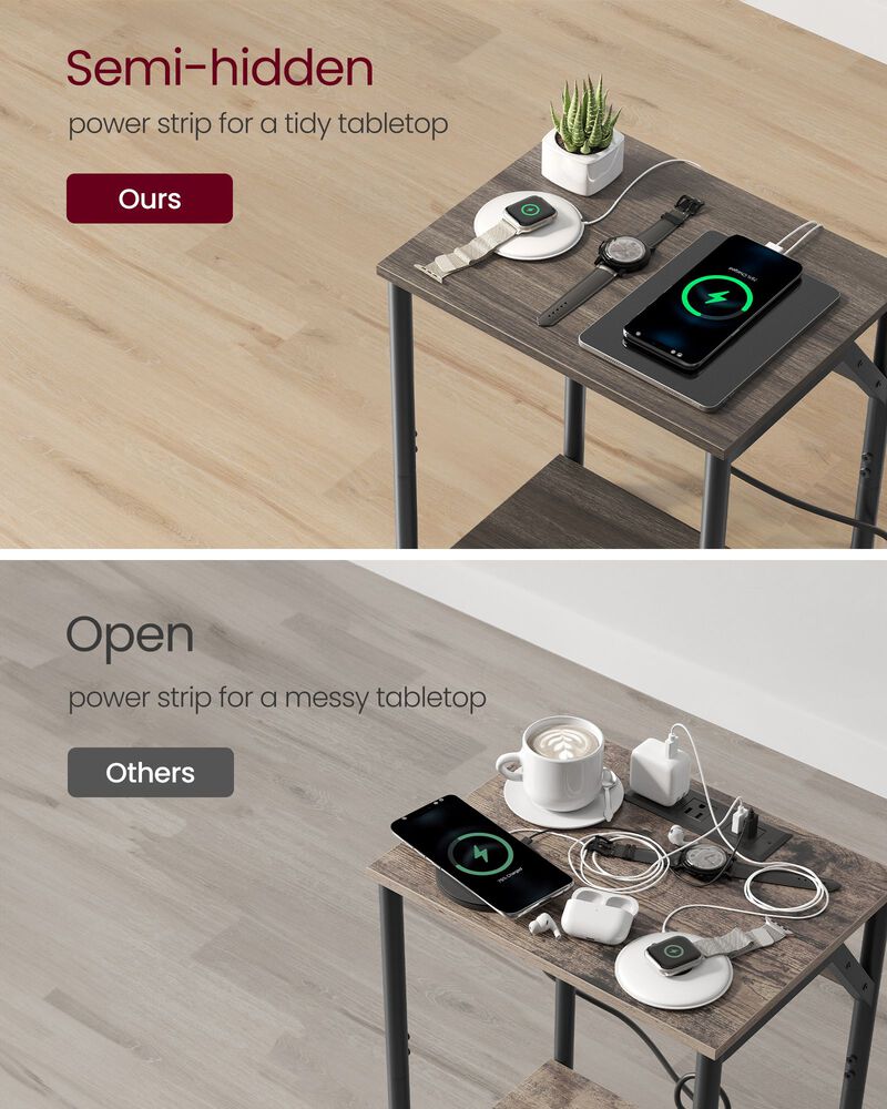 End Table Duo with Built-In Charger &ndash; Set of 2 Tables with USB Ports and AC Power Outlets for Living Spaces