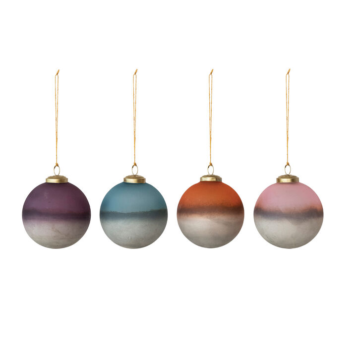Artisan Two-Tone Glass Ball Ornaments, Set of 4