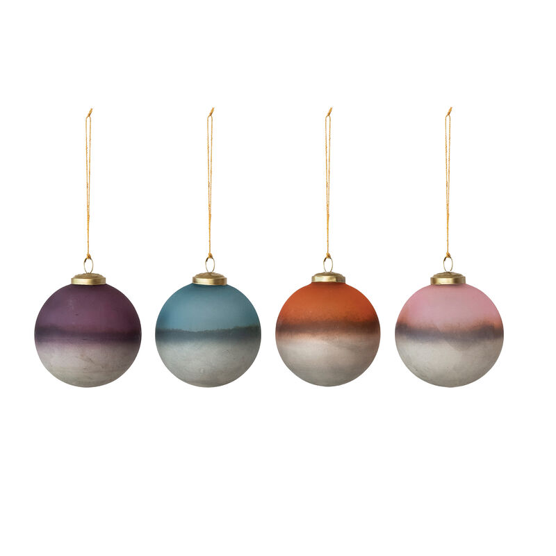 Artisan Two-Tone Glass Ball Ornaments, Set of 4 image number 0