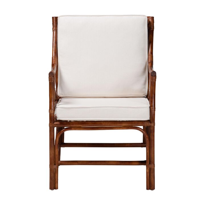 bali & pari Cleantha Marbled Tortoise Natural Rattan Armchair - Handcrafted Wicker Accent Chair with Curved Armrests and Cushioned Seat for Coastal Living Room or Sun Room