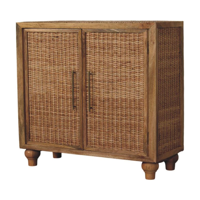 Artisan Furniture Solid Wood Rattan Oak 2-Door Cabinet, 2 Inside Shelves, Beige image number 2