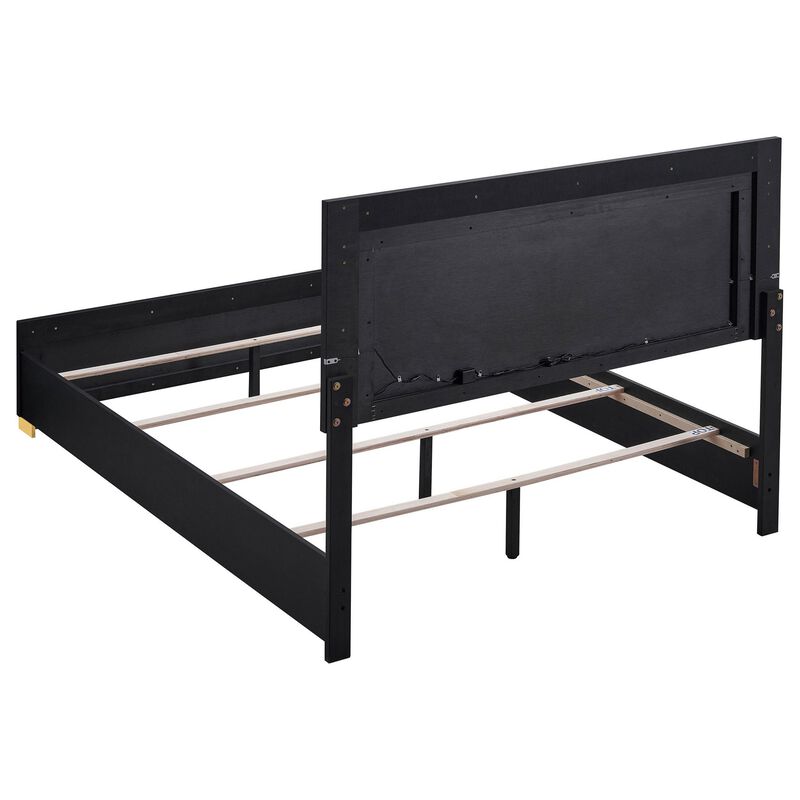 Dex 4 Piece Twin Bedroom Set, Black, Gold Accents, LED Headboard - Benzara