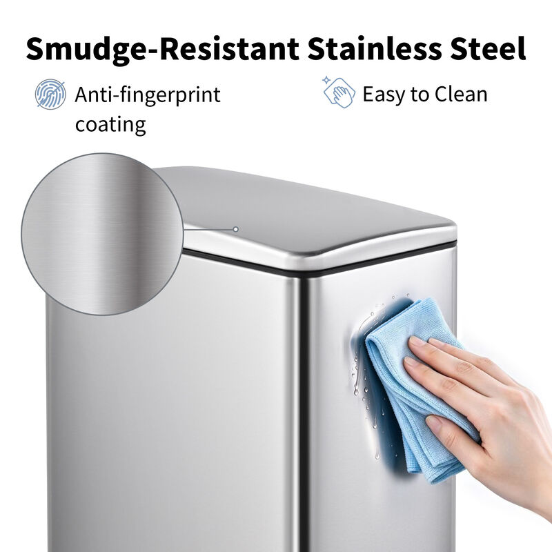 11.9 Gallon + Two 1.6 Gallon Slim Trash Can Sets, Stainless Steel Step-on Trash Can with Soft-Close Lid. Silver image number 7