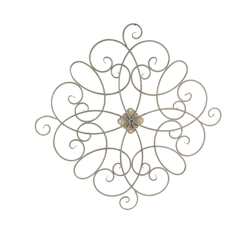 36 Inch Rustic Wood Metal Flower Sculpture Home Decor Wall Hanging Art Set Of 2 image number 2