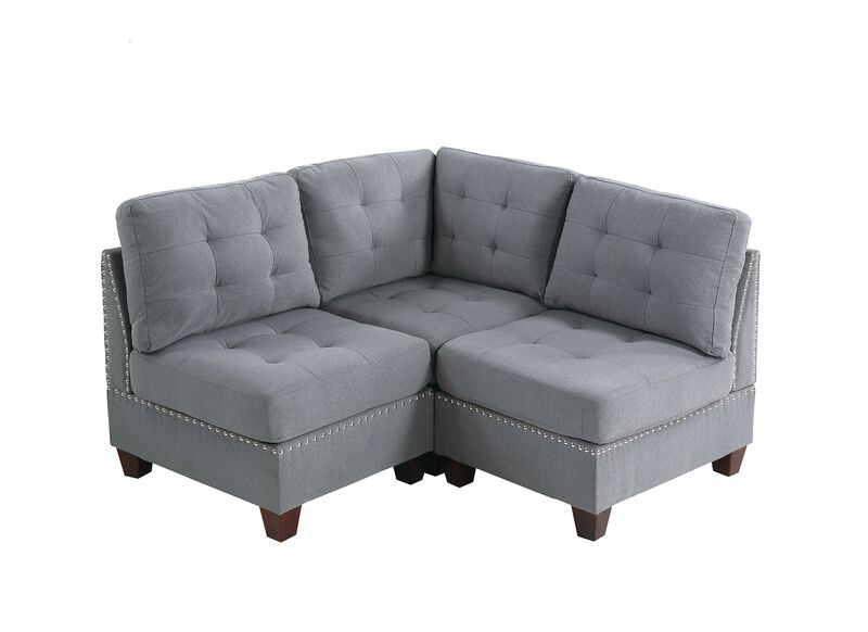 Streamdale Tufted Grey Armless Chair with Wooden Legs