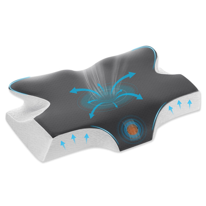 Elviros Cervical Neck Pillow for Sleeping, Memory Foam Pillow for Neck Pain Relief, Side Sleeper Cooling Pillows for Adults, Neck Support with Removable Pillowcase for Back & Stomach Sleepers