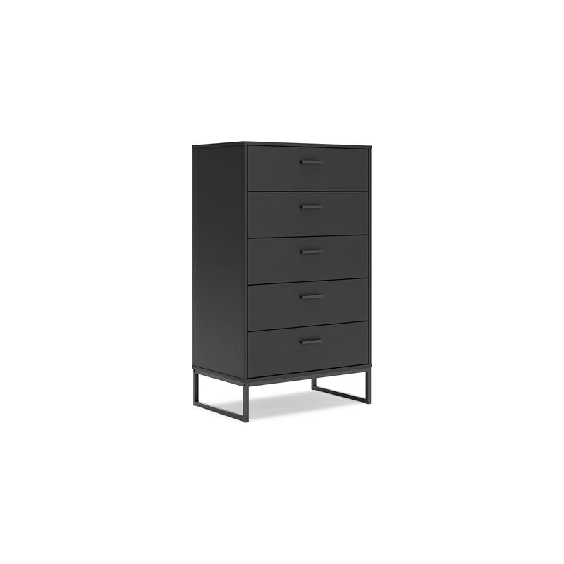 Alli Tall Dresser Chest, 5 Drawers, Matte Black, Metal Base, 51 Inch