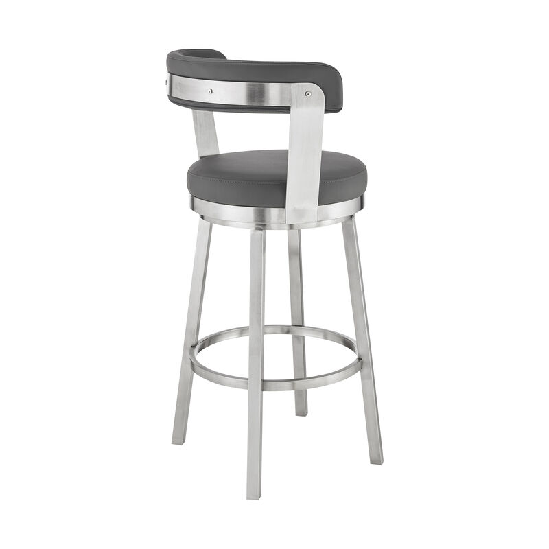 Kobe  Counter Height Swivel Bar Stool in Brushed Stainless Steel Finish and Gray Faux Leather image number 3
