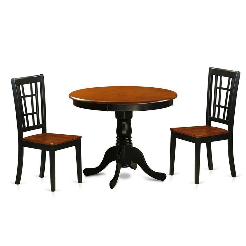 3 PC Dining Table with 2 Wood Chairs in Black and Cherry
