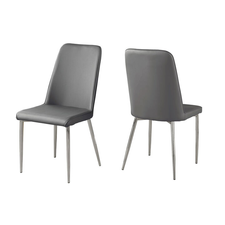 Monarch Specialties I 1035 Dining Chair, Set Of 2, Side, Upholstered, Kitchen, Dining Room, Pu Leather Look, Metal, Grey, Chrome, Contemporary, Modern