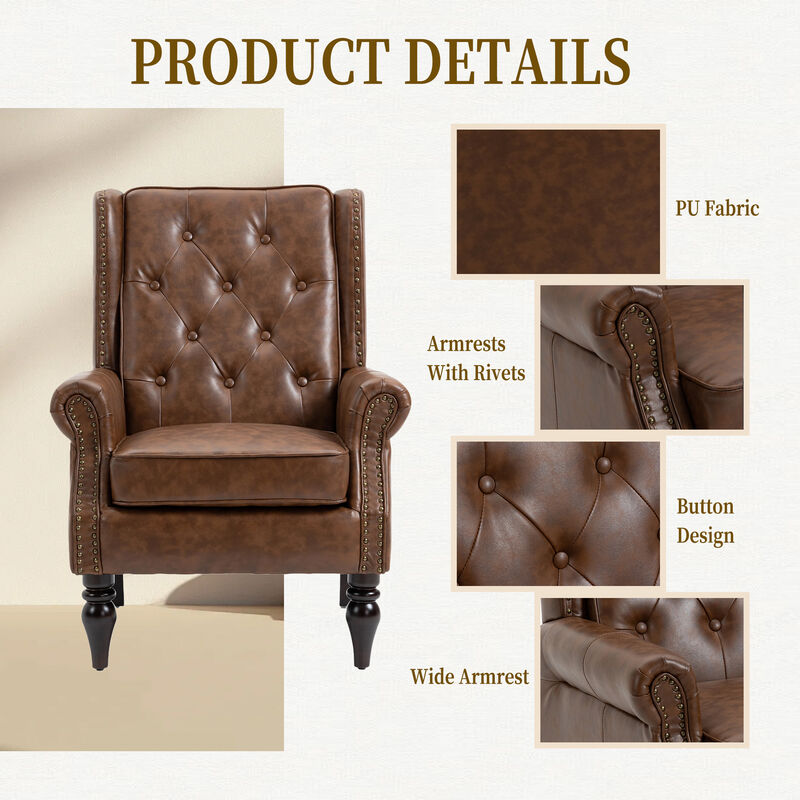 TATEUS  Modern Brown PU Accent Chair Lounge Chair image number 3