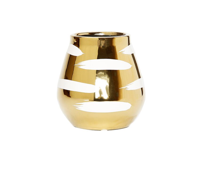 Gold Bud Vase with White Brushed Design