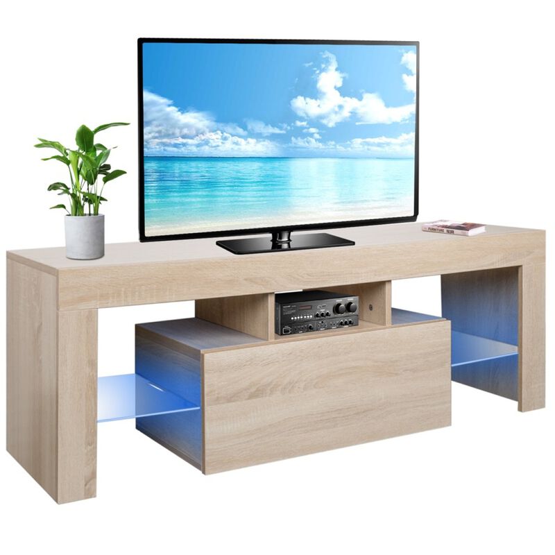 Modern TV Cabinet, Media Console Table, Entertainment Center Stand with LED Lights and Storage Cabinet, Up to 60" TV (51.2" Lx14.2 Wx17.7" H)