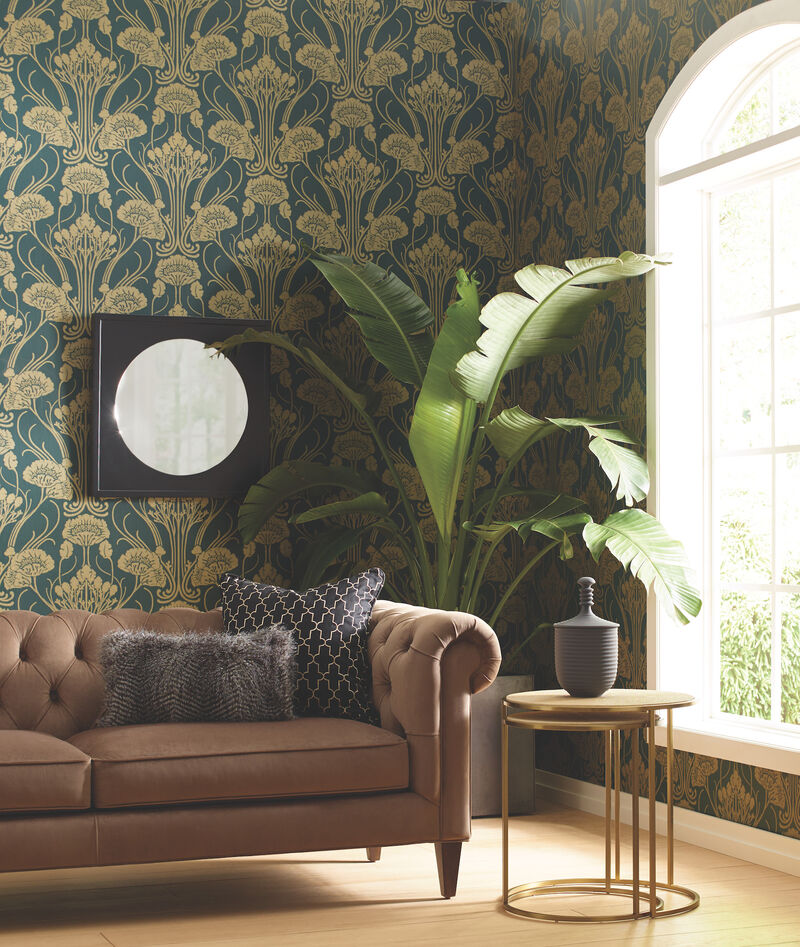 Nouveae Damask Green Wallpaper image number 2