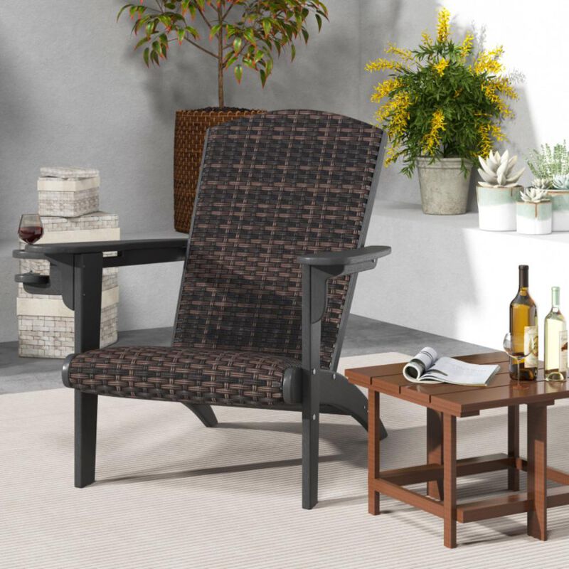Hivvago Patio Adirondack Chair with Rattan Padded Seat and Hidden Cupholder