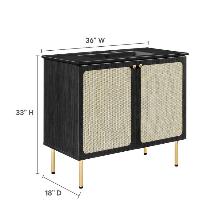 Modway Chaucer 36&rdquo; Bathroom Vanity in Oak Black with Ceramic Sink Basin, 36 Inches