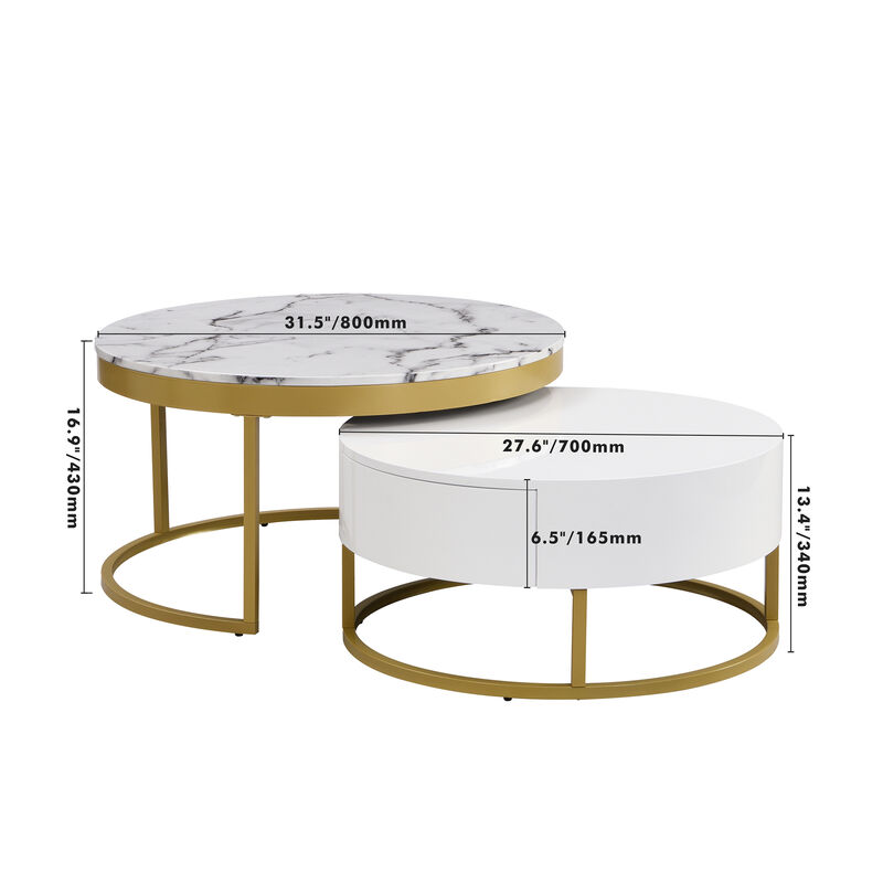 Merax Modern Round Nesting Coffee Table with Drawers image number 7