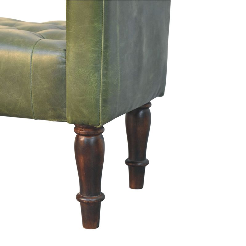 Artisan Furniture Solid Wood Walnut Green Leather Bedroom Bench, Green & Brown image number 4