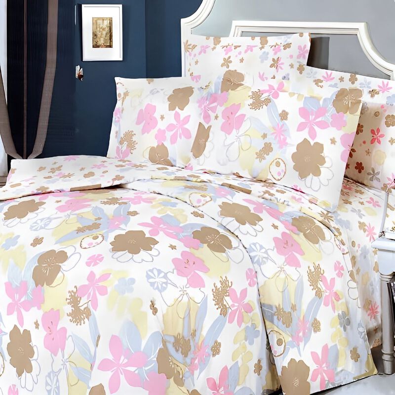 Pink Brown Floral Cotton King Duvet Cover Set with Pillow Shams image number 0