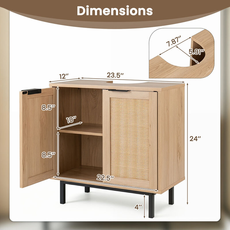Modern Bathroom Vanity Cabinet with Rattan Doors and Cut-Out image number 2