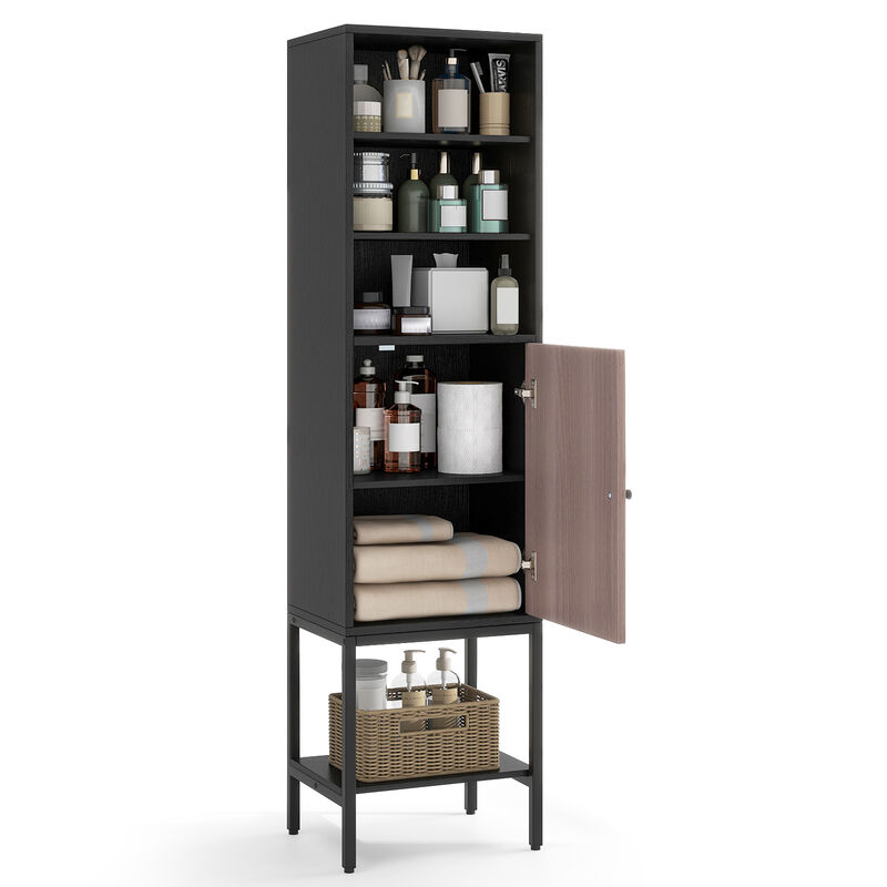 Bathroom Tall Cabinet with 1 Door and 4 Shelves Narrow Storage Unit