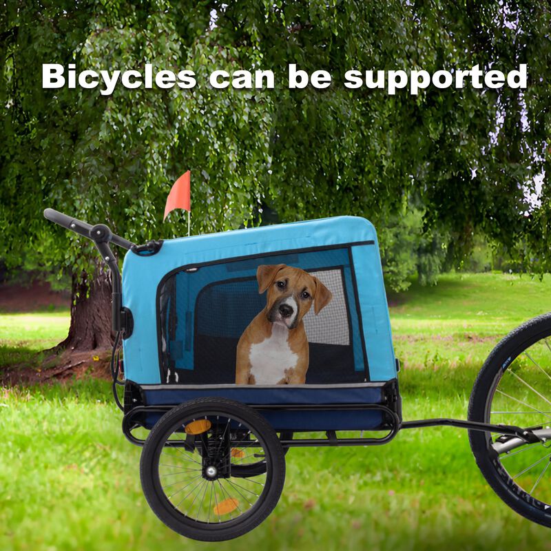88LB Capacity Blue Pet 2-in-1 Bike Trailer & Push Cart &ndash; All-Terrain Safe Ride image number 4