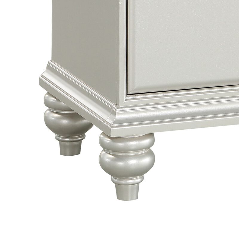 Modern Style 2 Drawer Wooden Nightstand with Rhinestone Inlays, Silver-Benzara