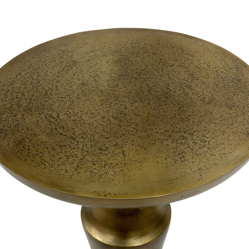 26 Inch Accent Side End Table, Round Aluminum Cast Top, Pedestal Base, Antique Brass