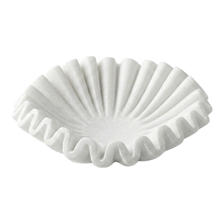 7" Ruffled Bowl, White Marble