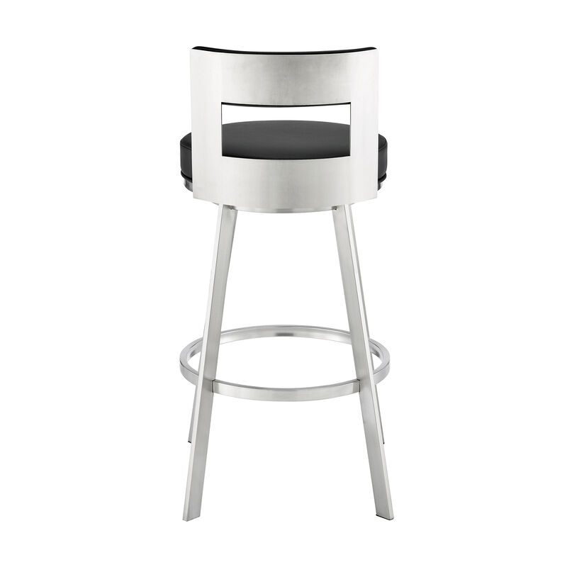 Lynof Swivel Stool in Silver Metal with Grey Faux Leather
