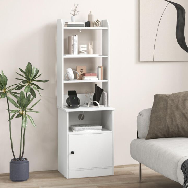 Hivvago Bedside Tables Tall Nightstands with 5 Open Shelf and Cabinet