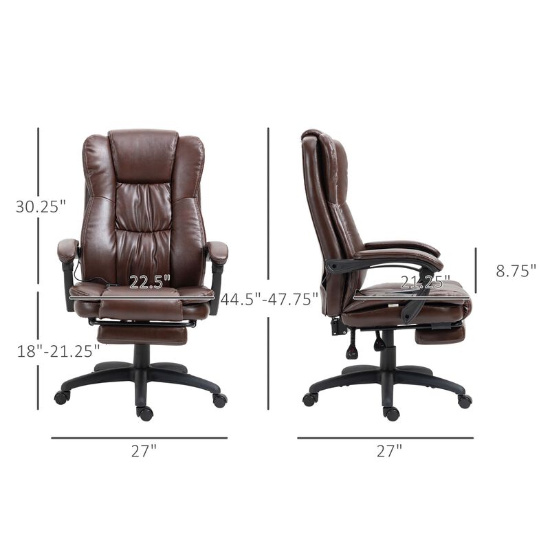 Brown Massage Office Chair: 6-Point Vibrating Ergonomic Chair with Footrest