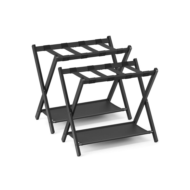Luggage Rack for Guest Room &ndash; Folding Suitcase Stand with Durable Straps and Wooden Frame