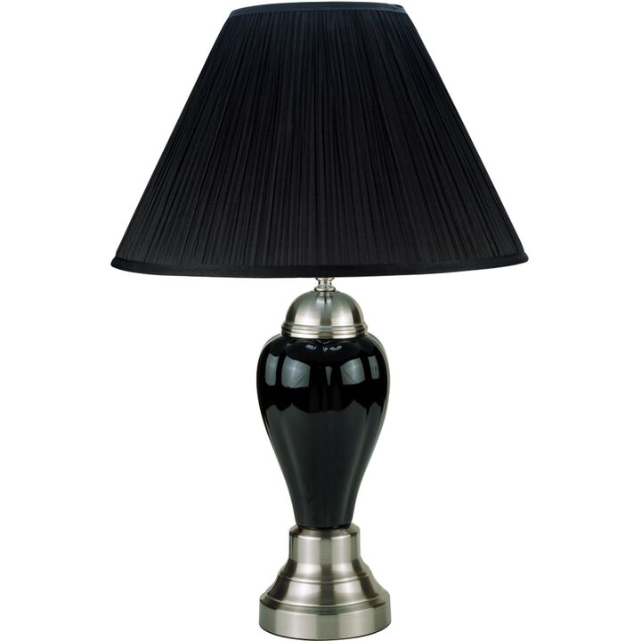 HomeRoots 27" Black and Silver Ceramic Urn Table Lamp With Black Empire Shade
