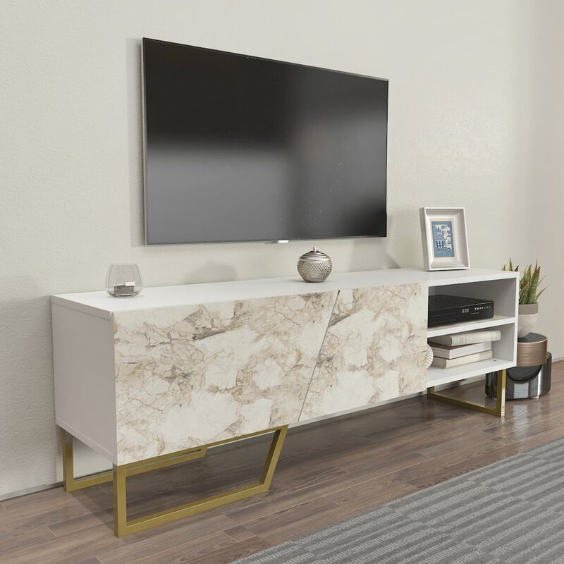 Decorotika Denasse Tv Stand White Ephesus Marble Gold