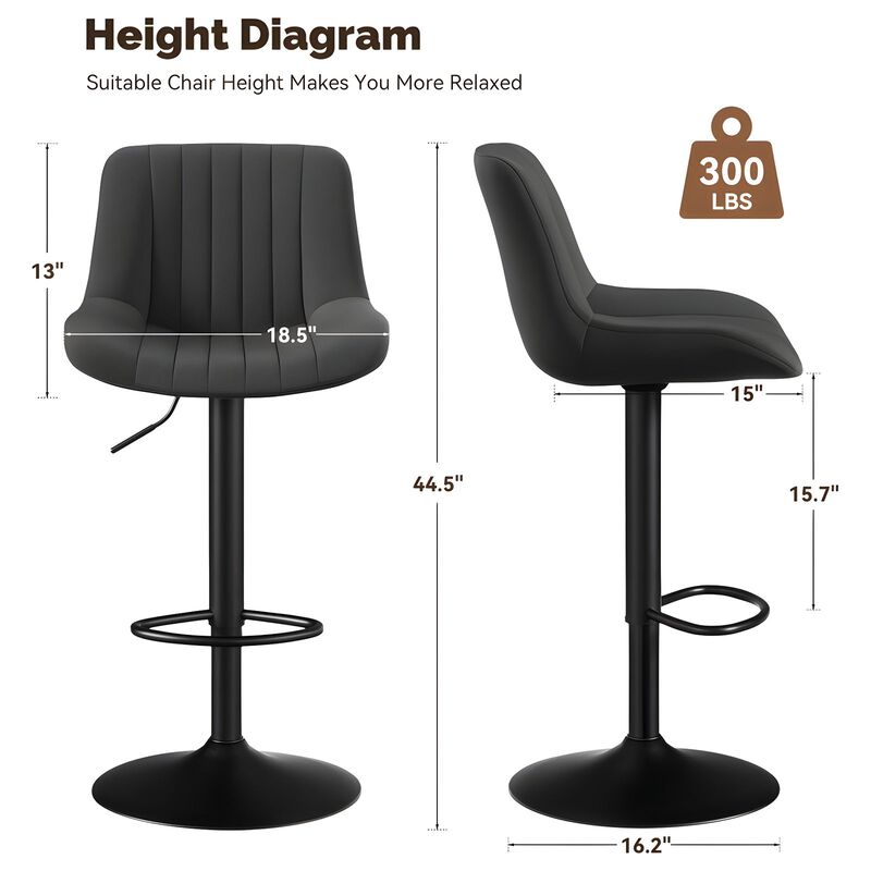 Swivel Bar Stools Set of 2, Upholstered Counter Height Bar Stools with Back and Footrest, 360 Degree Swivel Kitchen Island Chairs, Modern Barstools for Kitchen Counter, Home Bar, Dining image number 6