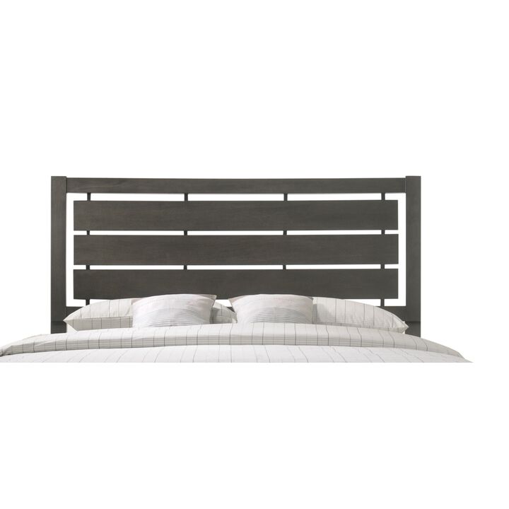 1pc Queen Size Gray Finish Panel Bed Geometric Design Frame Softly Curved Headboard Wooden