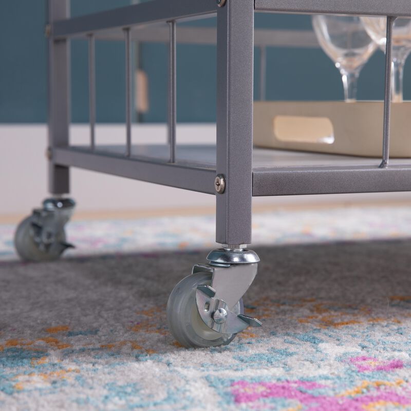 White & Silver Metal Bottle Rack Kitchen Cart with 3 Shelves and Locking Sturdy Rubber Wheels