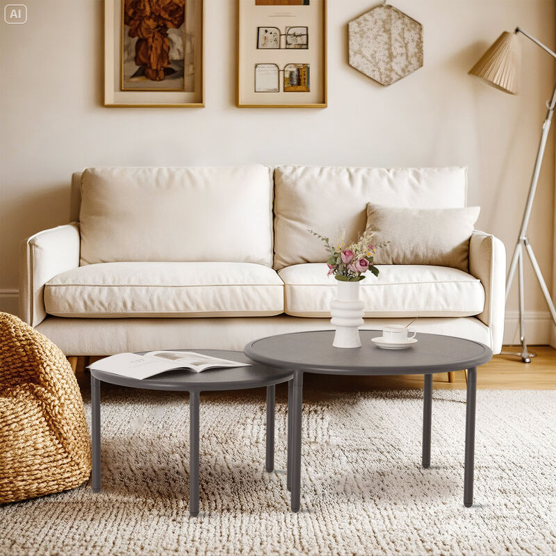 Rust-Proof Nesting Tables 2Pcs, Waterproof Outdoor Side Tables, Space-Saving image number 2