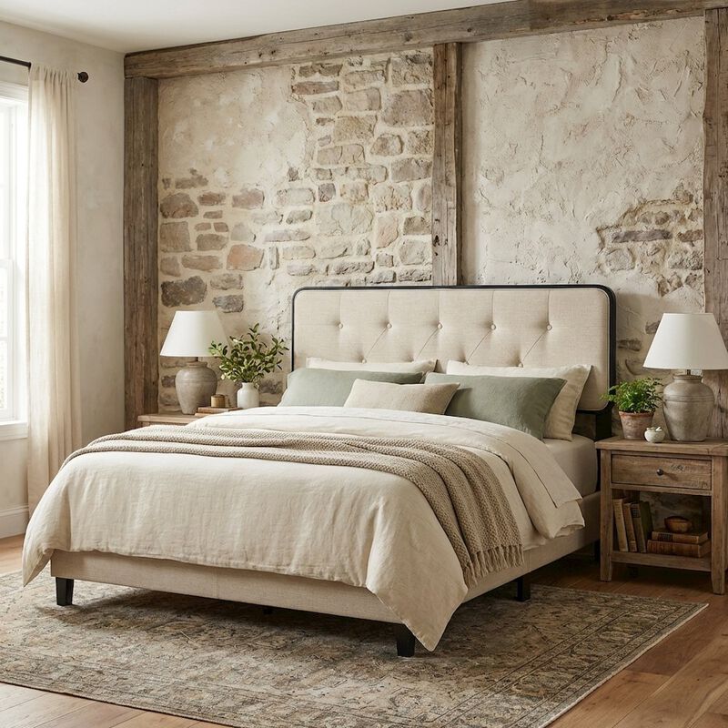 Tufted Fabric Full Headboard with Wooden Frame for Stylish Bedroom image number 2